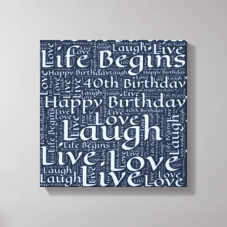 Happy 40th Birthday Word Art Graphic Canvas Print