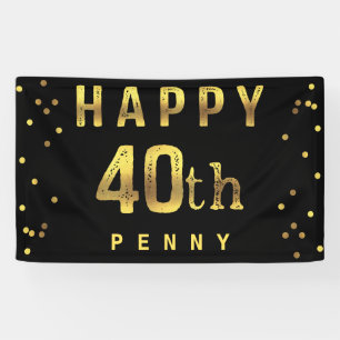Happy 40th Faux Gold Foil Confetti Black Banner