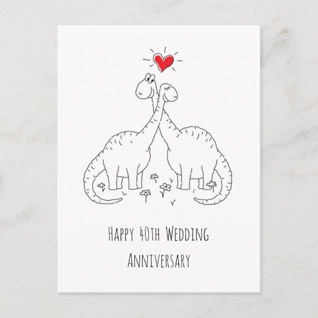Happy 40th Wedding Anniversary Couple Dinosaurs Postcard (Front)