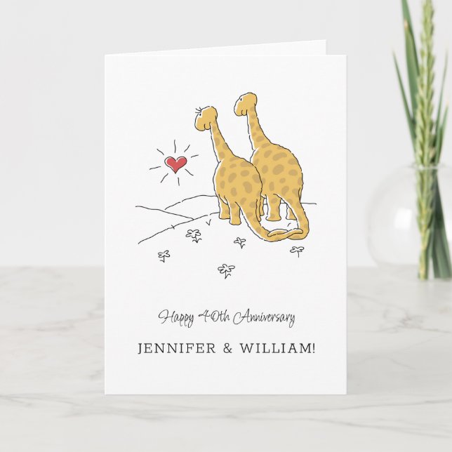 Happy 40th Wedding Anniversary Cute Dinosaurs Card (Front)