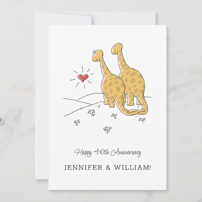 Happy 40th Wedding Anniversary Cute Dinosaurs Card (Front)