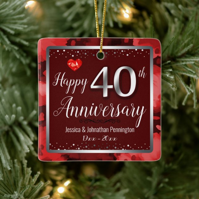 Happy 40th Wedding Anniversary Photo Ceramic Ornament (Tree)