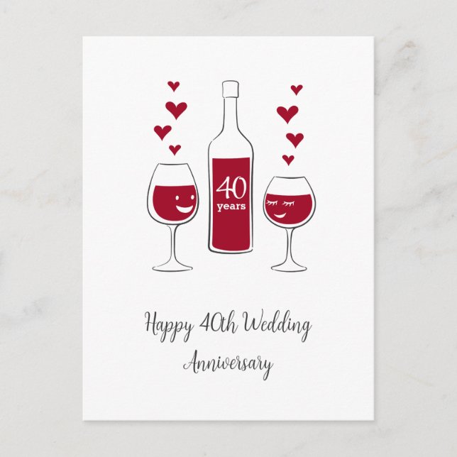 Happy 40th Wedding Anniversary Red Wine Heart Card (Front)