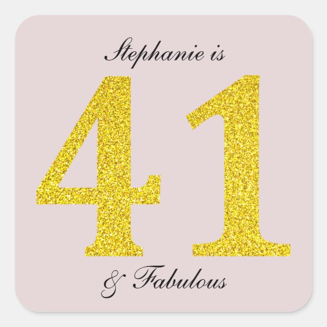 Happy 41st Birthday Blush Pink Gold Glitter Party Square Sticker (Front)