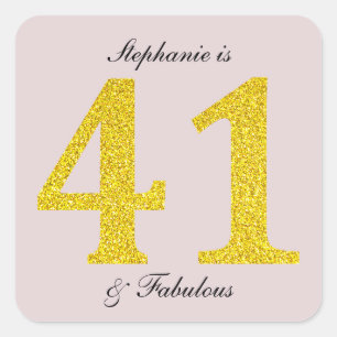 Happy 41st Birthday Blush Pink Gold Glitter Party Square Sticker