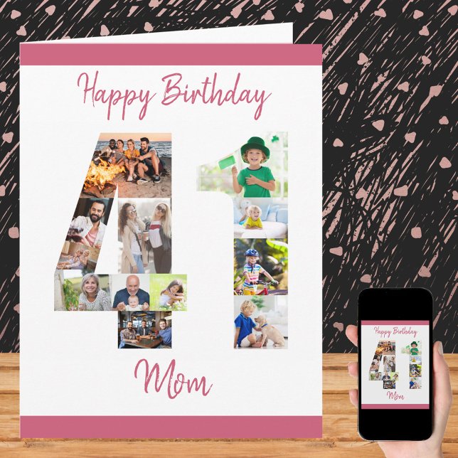 Happy 41st Birthday Mum Number 41 Photo Collage Card (Creator Uploaded)