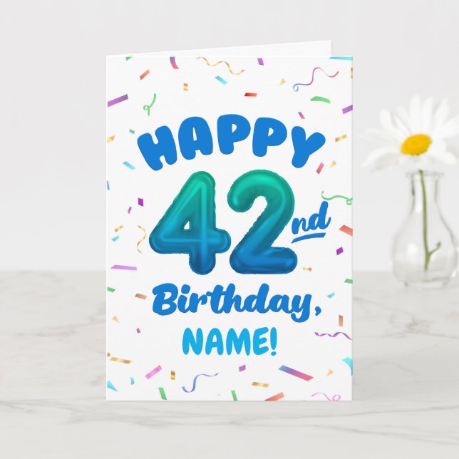 Happy 42nd Birthday Card with Custom Name (Small Plant)