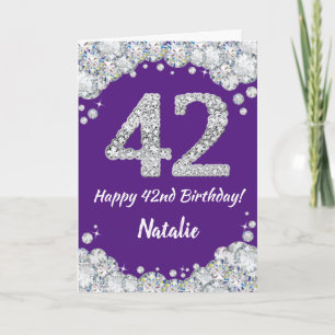 Happy 42nd Birthday Purple and Silver Glitter Card