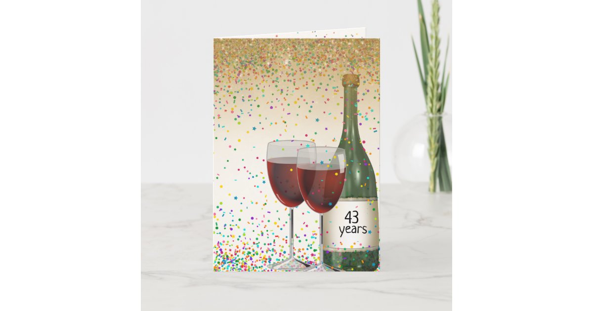 Happy 43rd Anniversary wine Card Zazzle.co.uk