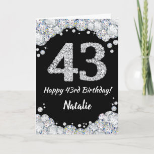 Happy 43rd Birthday Black and Silver Glitter Card