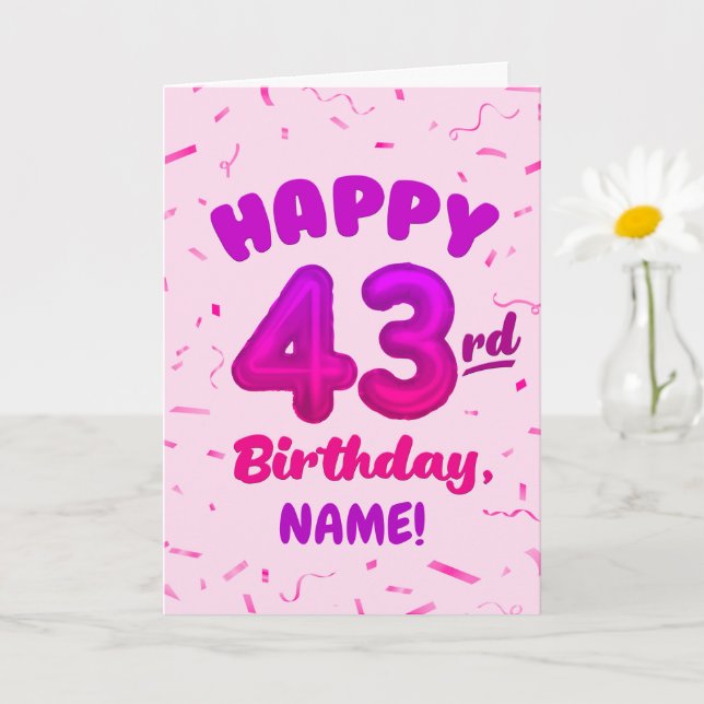 Happy 43rd Birthday Card with Custom Name (Small Plant)