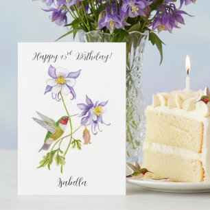 Happy 43rd Birthday Columbine with Hummingbird Card