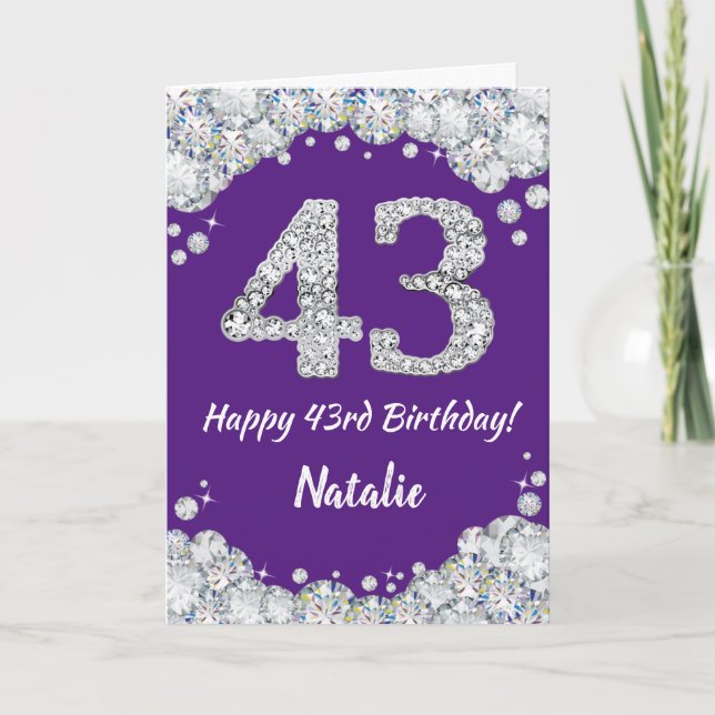 Happy 43rd Birthday Purple and Silver Glitter Card (Front)