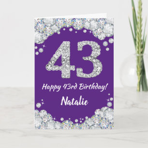 Happy 43rd Birthday Purple and Silver Glitter Card