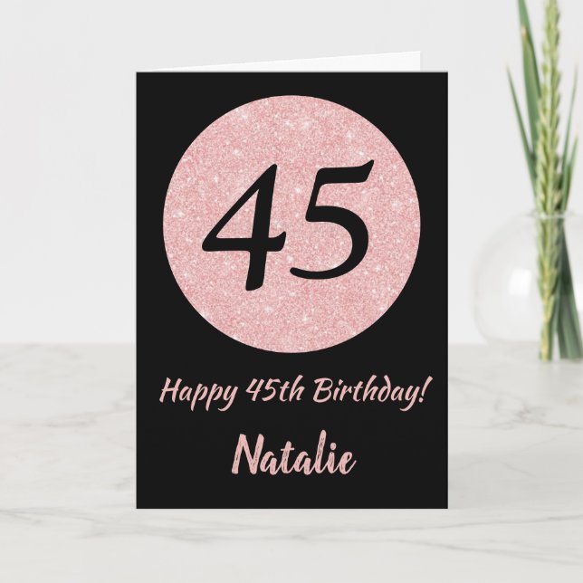 Happy 45th Birthday Black and Rose Pink Gold Card (Front)