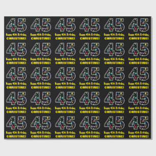 Happy 45th Birthday, Fun Colourful Stars Pattern 4 Wrapping Paper
