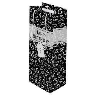 Happy 45th Birthday Number Pattern Black/White Wine Gift Bag