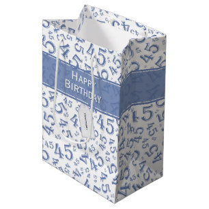 Happy 45th Birthday Number Pattern Blue/White Medium Gift Bag