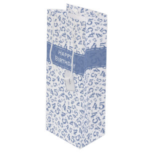 Happy 45th Birthday Number Pattern Blue/White Wine Gift Bag