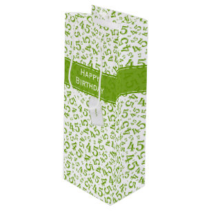 Happy 45th Birthday Number Pattern Green/White Wine Gift Bag