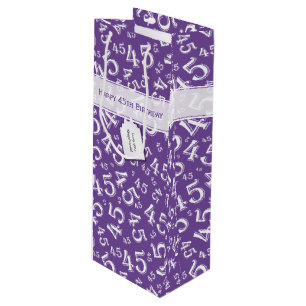 Happy 45th Birthday Number Pattern Purple/White Wine Gift Bag