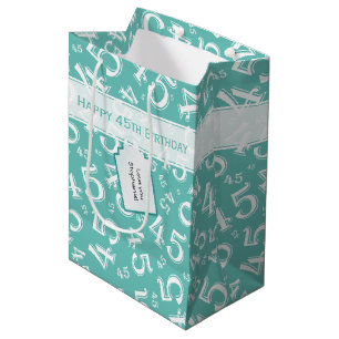 Happy 45th Birthday Number Pattern Teal/White Medium Gift Bag