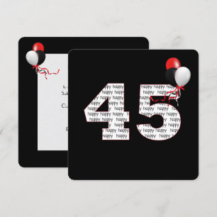 Happy 45th Birthday On Black Invitation