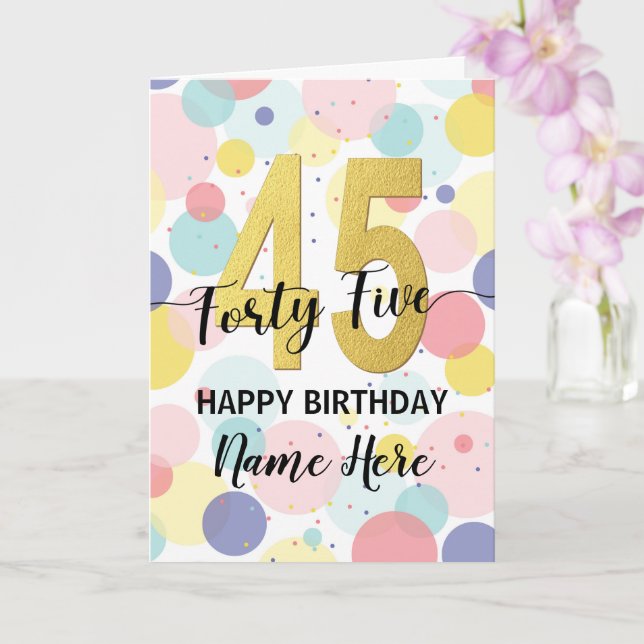 Happy 45th Birthday Pastel Rainbow Gold Woman Card (Orchid)