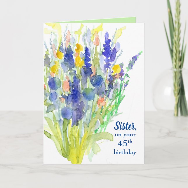Happy 45th Birthday Sister Flower Bouquet Card (Front)