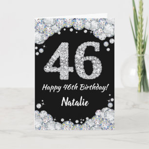 Happy 46th Birthday Black and Silver Glitter Card