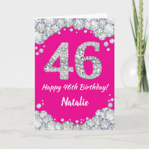 Happy 46th Birthday Hot Pink and Silver Glitter Card