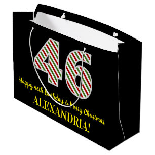 Happy 46th Birthday & Merry Christmas, Custom Name Large Gift Bag