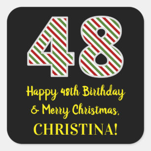 Happy 48th Birthday & Merry Christmas, Custom Name Square Sticker