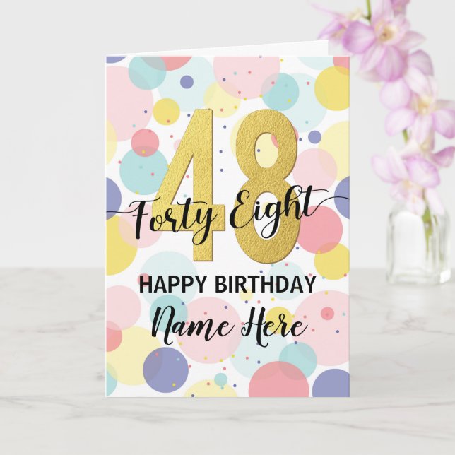 Happy 48th Birthday Pastel Rainbow Gold Woman Card (Orchid)
