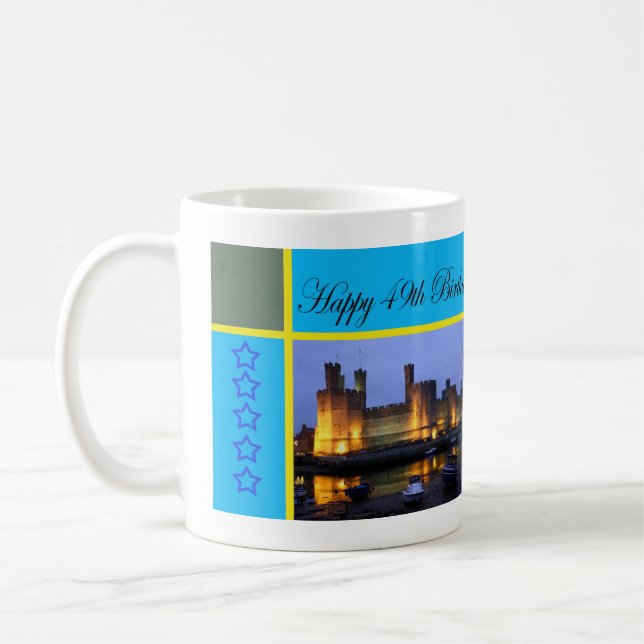 Happy 49th Birthday Caernarfon Castle Coffee Mug (Left)
