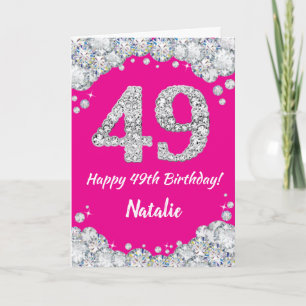 Happy 49th Birthday Hot Pink and Silver Glitter Card