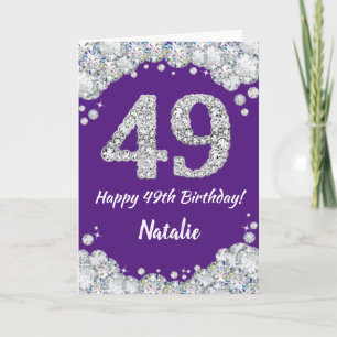 Happy 49th Birthday Purple and Silver Glitter Card