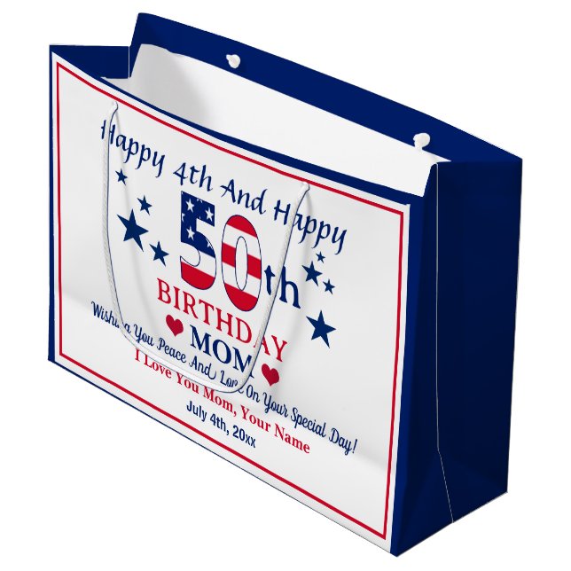 Happy 4th And Happy 50th Birthday Mum Custom Large Gift Bag (Front Angled)