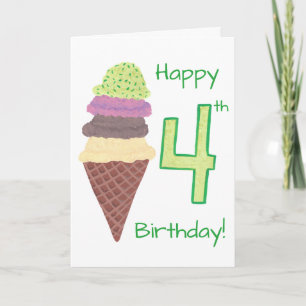Happy 4th Birthday 4 Scoops Greeting Cards