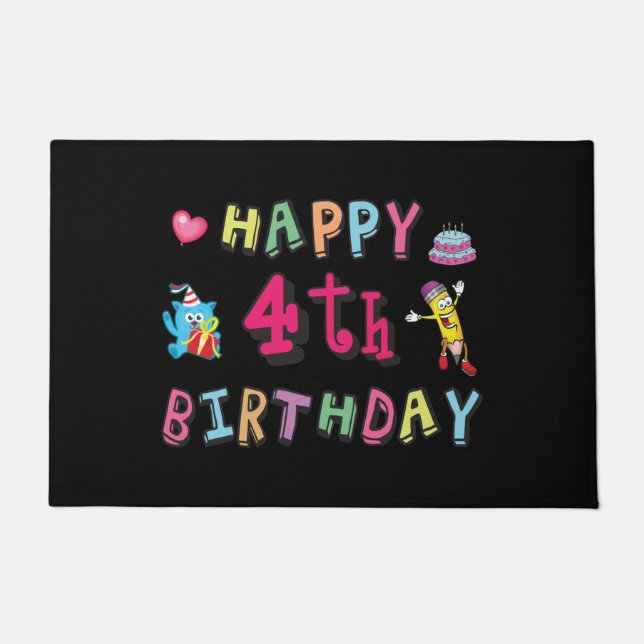 Happy 4th Birthday. 4 year b-day. Doormat (Front)
