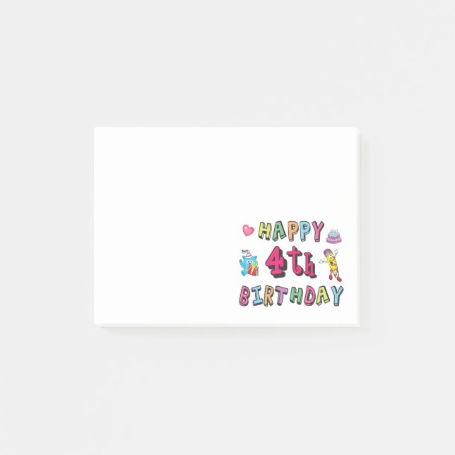 Happy 4th Birthday. 4 year b-day. Post-it Notes (Front)