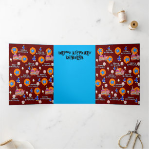 Happy 4th Birthday Card, #4 Birthday Dark Red Tri-Fold Card