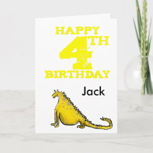 Happy 4th birthday cartoon dinosaur - boys card