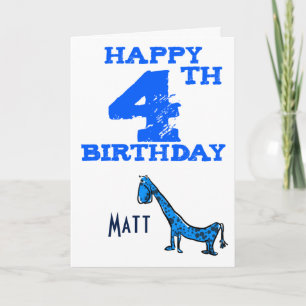 Happy 4th birthday cartoon dinosaur - boys card