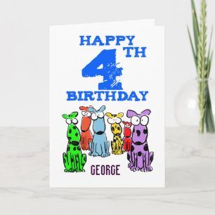 Happy 4th birthday cartoon dogs (name) boys card