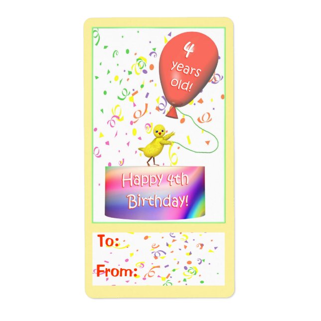 Happy 4th Birthday Chicken Gift Tag (Front)