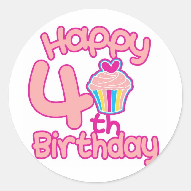 Happy 4th Birthday! Classic Round Sticker (Front)