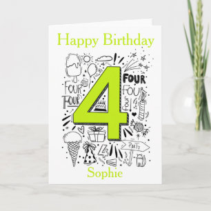 happy 4th birthday custom name green greetings card