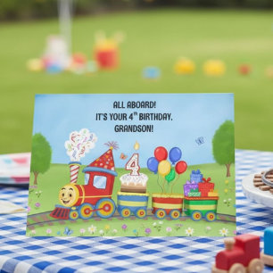 Happy 4th Birthday Grandson Birthday Train Card