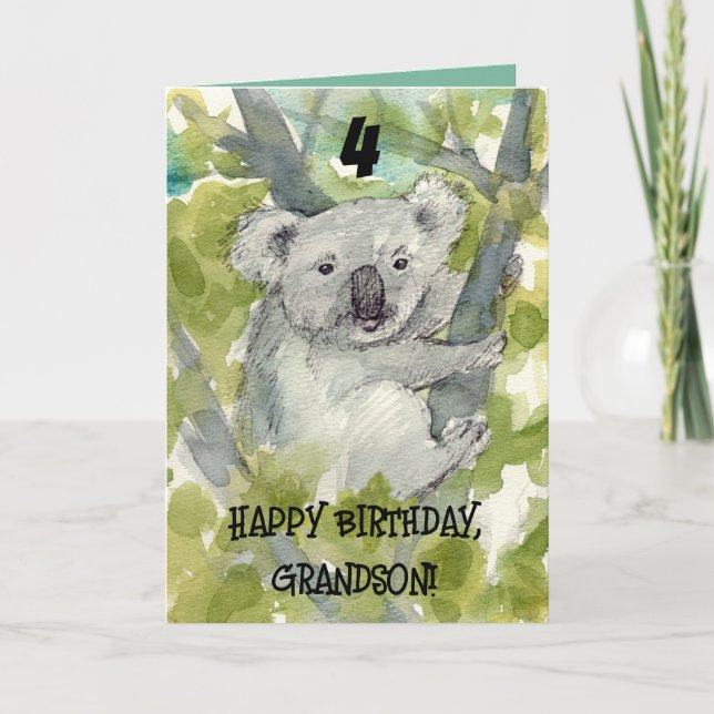 Happy 4th Birthday Grandson Koala Wildlife Card (Front)
